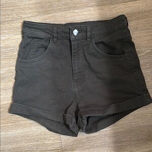H&M Olive Green High Waist Denim Shorts